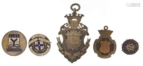 Silver jewels and medals, some enamel including Breckin &...