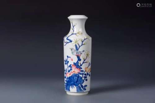 BLUE AND WHITE 'BIRD AND FLOWER' VASE