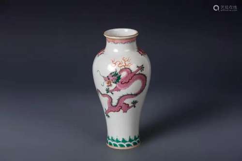 FAMILLE ROSE DOUBLE DRAGONS GUANYIN VASE