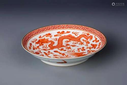 IRON-RED GLAZED 'DRAGON AND PHOENIX' PLATE