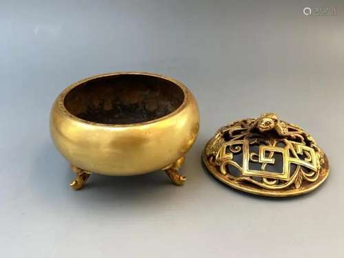 GILT BRONZE BEAST-NOB TRIPOD CENSER