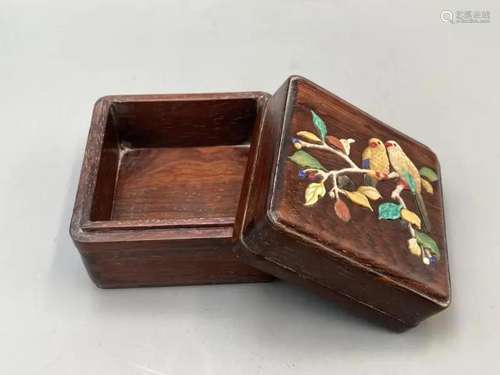 ROSEWOOD CARVING 'BIRDS' LIDDED BOX