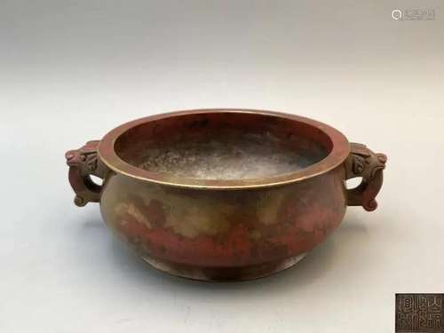 BRONZE BEAST-EAR ROUND CENSER