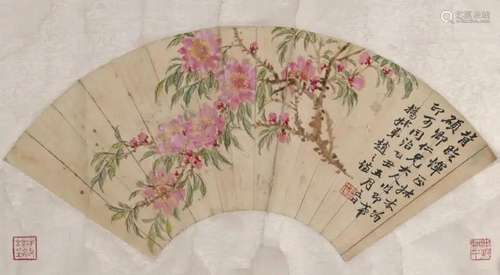 ZHAO ZHIQIAN, FAN LEAF PAINTING OF BEGONIA