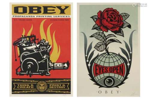 OBEY (° 1970) twee prints in kleuren : "Think & Cre...