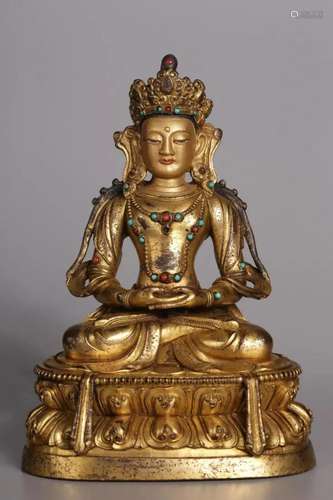 GILT BRONZE FIGURINE OF SEATED BUDDHA