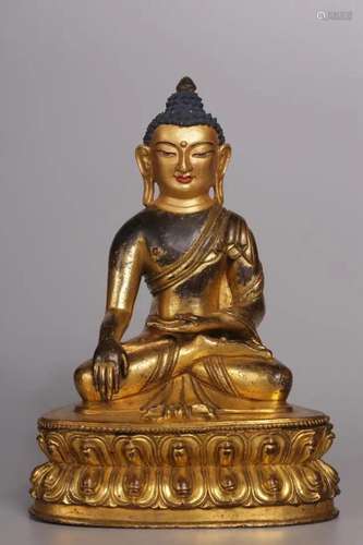 GILT BRONZE FIGURINE OF SEATED SAKYAMUNI