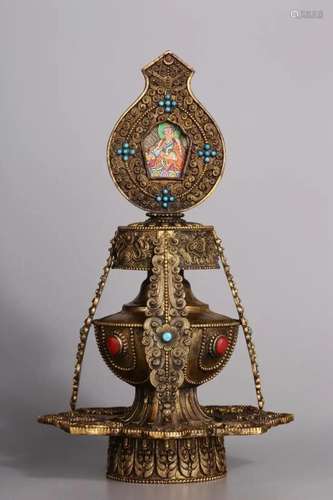 GILT BRONZE TIBETAN-STYLE BOTTLE