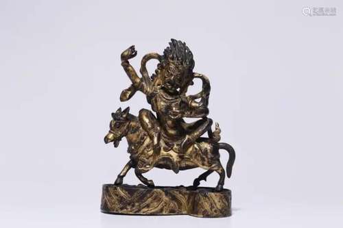 GILT BRONZE FIGURINE OF PALDEN LHAMO BUDDHA