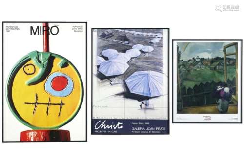 Lot van drie affiches ivm Miro, Christo en Chagall three