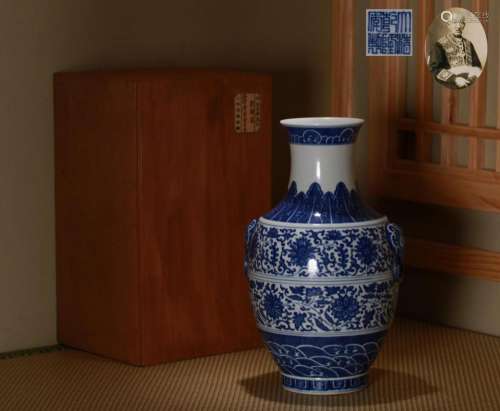 A Blue and White Flower Scrolls Zun Vase