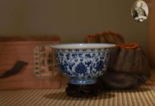 A Blue and White Lotus Scrolls Cup