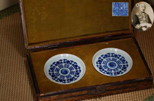 Pair Blue and White Eight Diagrams Plates