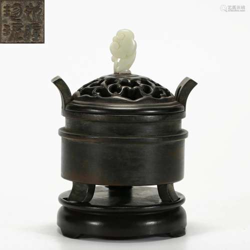 A Bronze Censer with Jade Finial