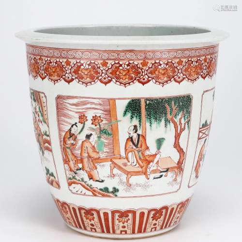 A Red and Green Enameled Jardiniere