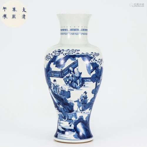 A Blue and White Figural Story Sleeve Vase