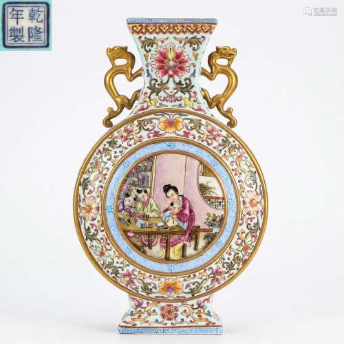 A Famille Rose and Gilt Vase Bianhu