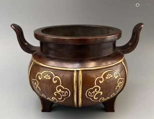 GILT BRONZE TRIPOD INCENSE BURNER