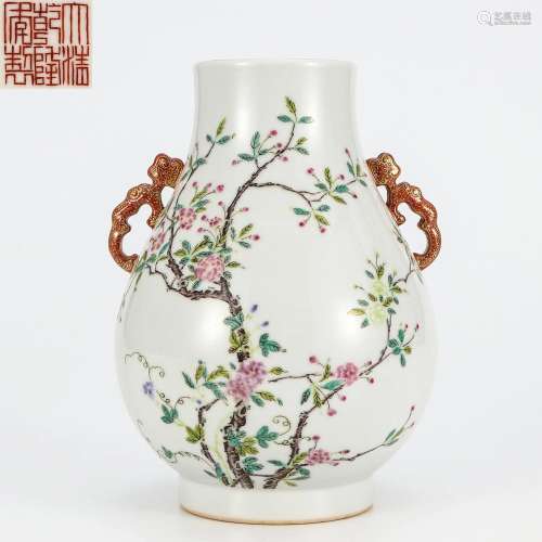 A Famille Rose Blooms Zun Vase