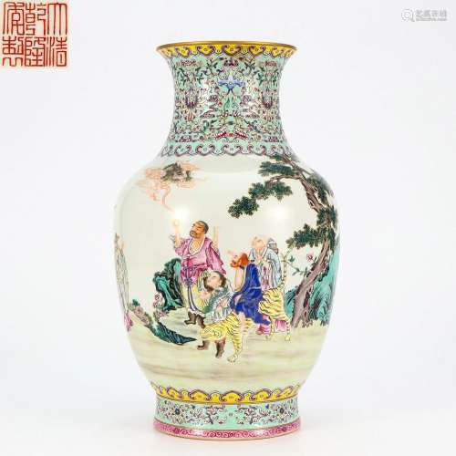 A Famille Rose Eights Immortals Vase