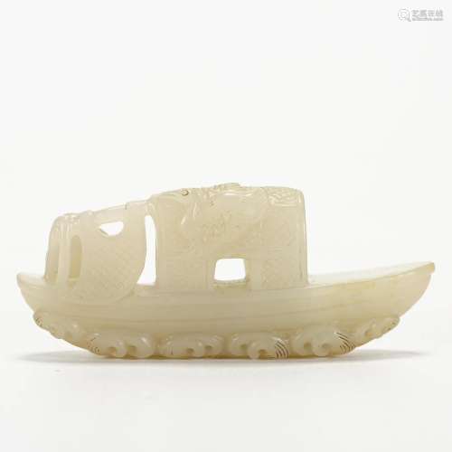 A Carved White Jade Boat