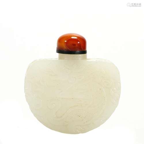 A Carved White Jade Snuff Bottle