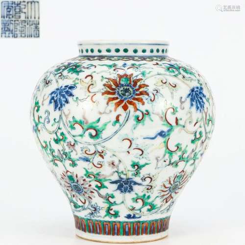 A Doucai Glazed Lotus Scrolls Jar