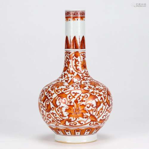 An Iron Red Floral Scrolls Bottle Vase