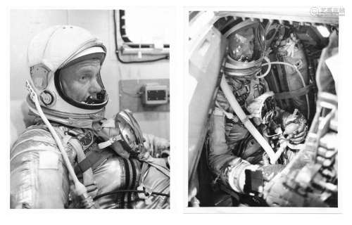 Five portraits of John Glenn in his spacesuit, Mercury Atlas...