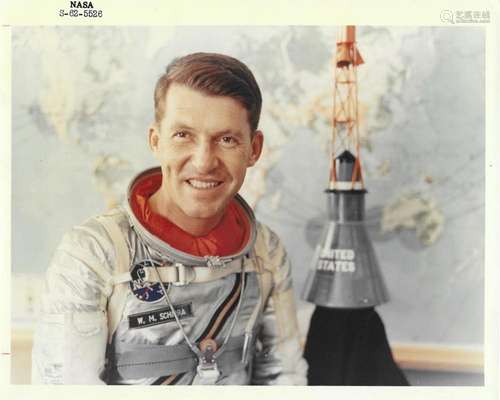 Four spacesuit portraits of Walter Schirra during pre-launch...