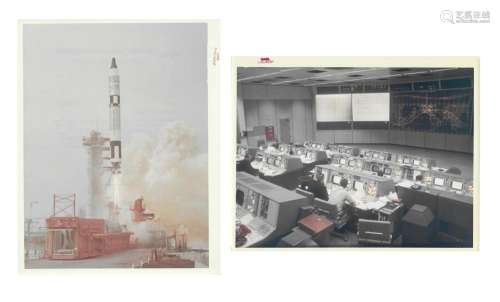 Two views of the lift off and Mission Control, Gemini 7, 4-1...
