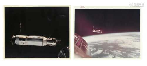 Two views of Agena during the historic first docking of two ...