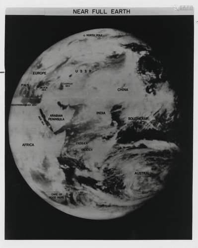 The first image of the nearly full Earth as seen from the Mo...