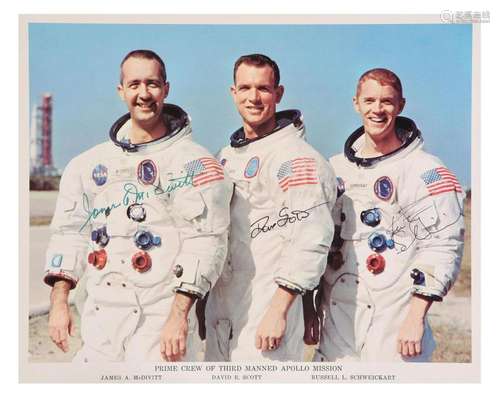 Official portrait of the crew in their spacesuits, SIGNED by...