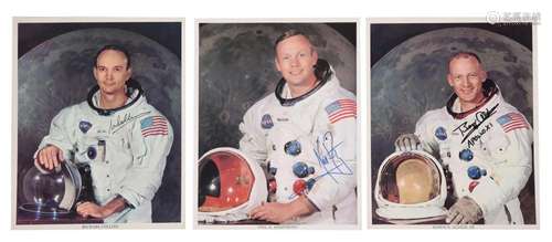 Triptych: portraits of the Apollo 11 crew, SIGNED by all thr...