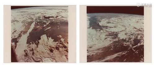 Two consecutive views of the Earth as the crew leaves the ho...