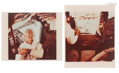 Diptych: Buzz Aldrin working inside the 'Eagle' duri...