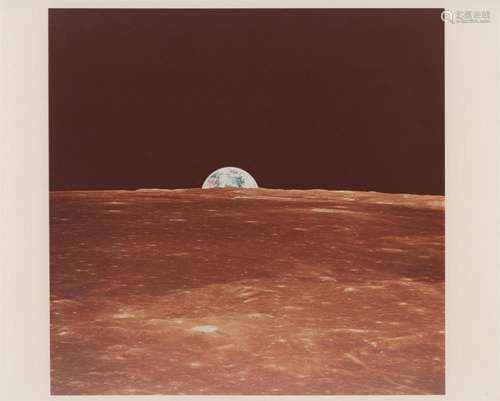 Earth emerging over lunar horizon, rare and unreleased view,...