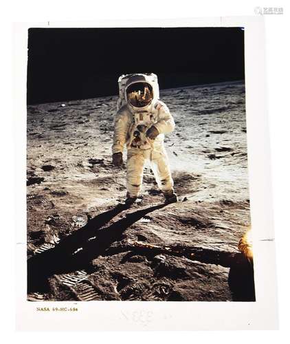 The visor photograph of Buzz Aldrin on the Moon [Kodak trans...