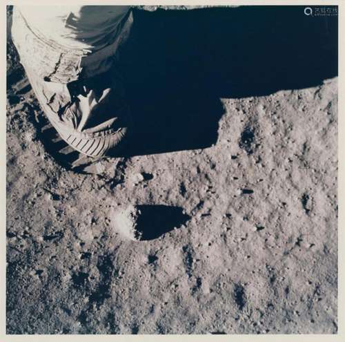 Astronaut's boot makes an impression in the lunar soil, ...