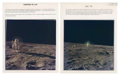 Diptych: Blue halo around Alan Bean deploying the ALSEP, Apo...