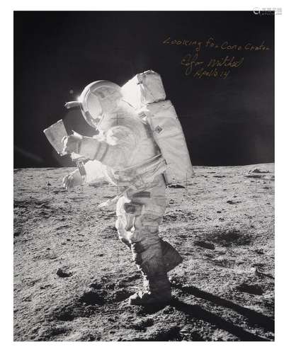 Edgar Mitchell looking over traverse map, EVA 2, SIGNED [lar...