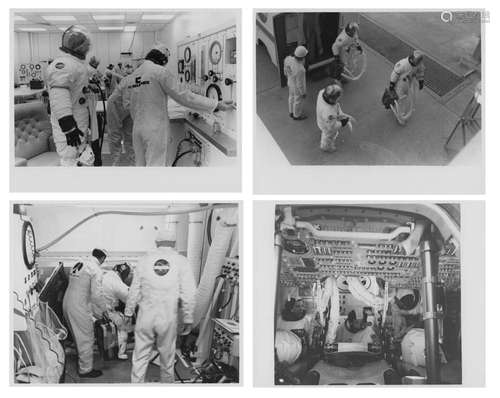 Views of crew's pre-launch preparations (4 views), Apoll...