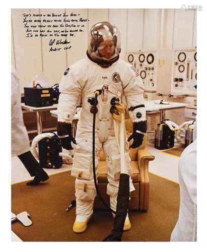 Al Worden suiting up for the launch, SIGNED [large format], ...