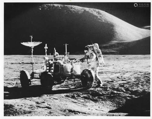 James Irwin with the first Lunar Rover in front of Mount Had...