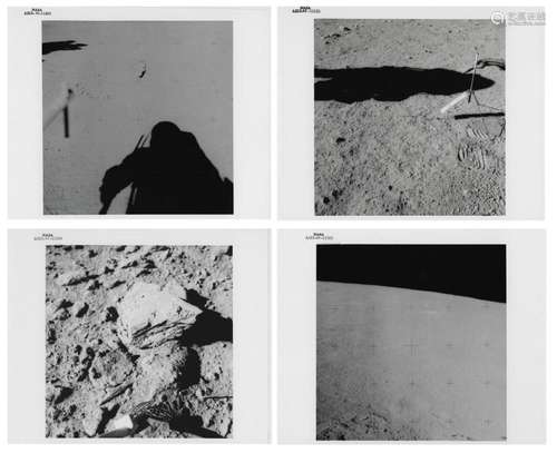 Four moonscapes and rock views with shadows of the crew, Apo...