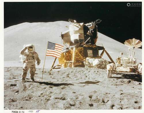 James Irwin salutes the US flag, Apollo 15, 26 Jul - 7 Aug 1...