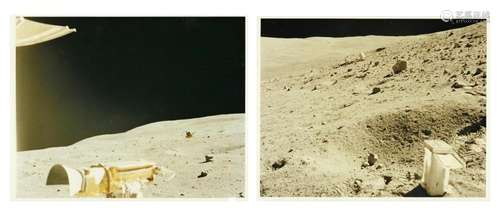 Two views of the Lunar Module and Lunar Rover at Descartes l...