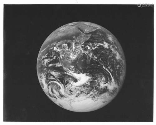 Blue Marble, full globe illuminated by the sun (black and wh...