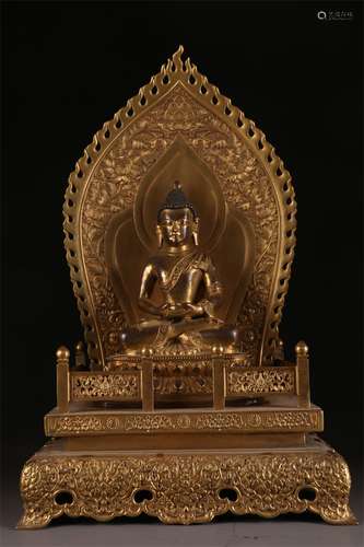 A Gilt Copper Amitayus Buddha Statue.